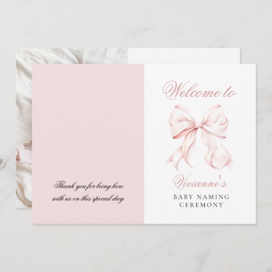 Pink Bow Baby Naming Ceremony Programma (Voorkant / Achterkant)