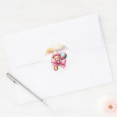 Pink Bow Baby Rattle Baby shower Ronde Sticker (Envelop)