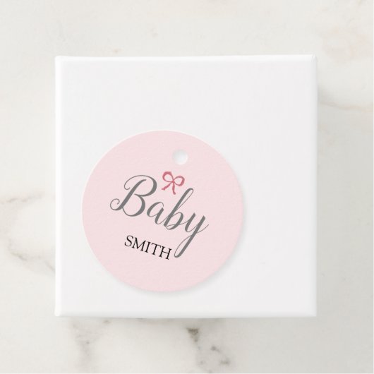 Pink Bow Baby Script Aangepaste naam Bedankjes Labels (In situ)