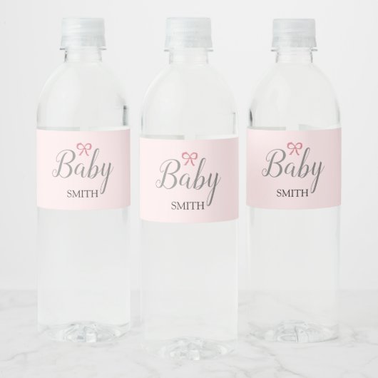 Pink Bow Baby Script Aangepaste naam Waterfles Etiket (Flessen)