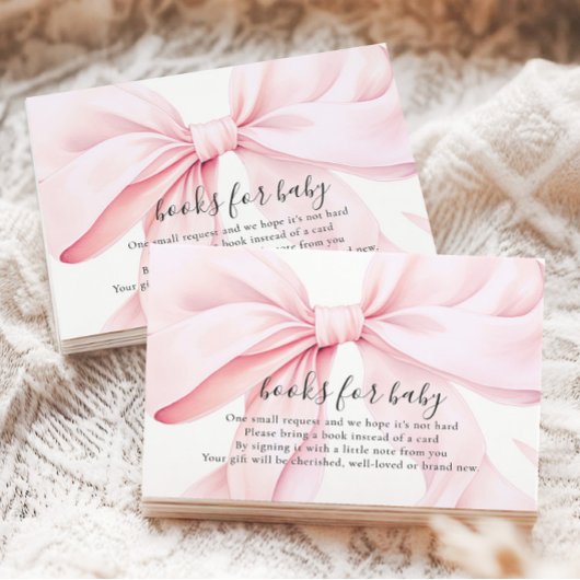Pink Bow Baby Shower Books for Baby Enclosure Card Informatiekaartje