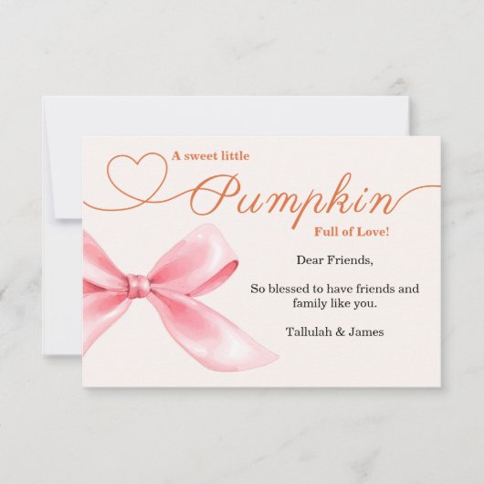 Pink Bow Baby shower Dank u kaart | elegant meisje (Voorkant)