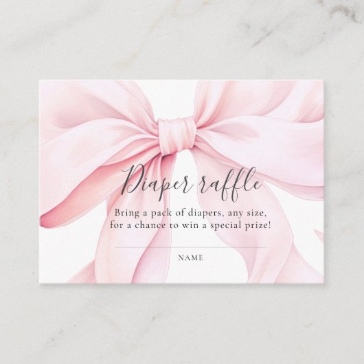 Pink Bow Baby Shower Diaper Raffle Informatiekaartje (Voorkant)
