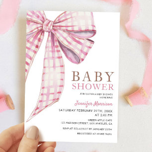 Pink Bow Baby shower Girl Waterverf Uitnodiging