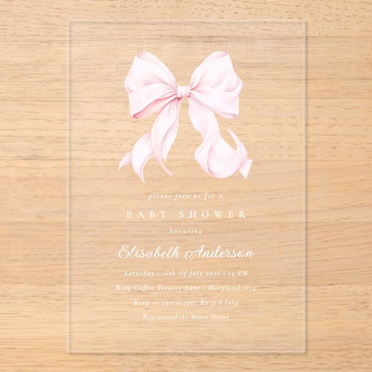 Pink Bow Baby Shower Invitation (Recto)