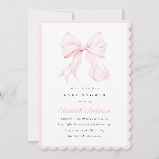 Pink Bow Baby Shower Invitation (Devant)