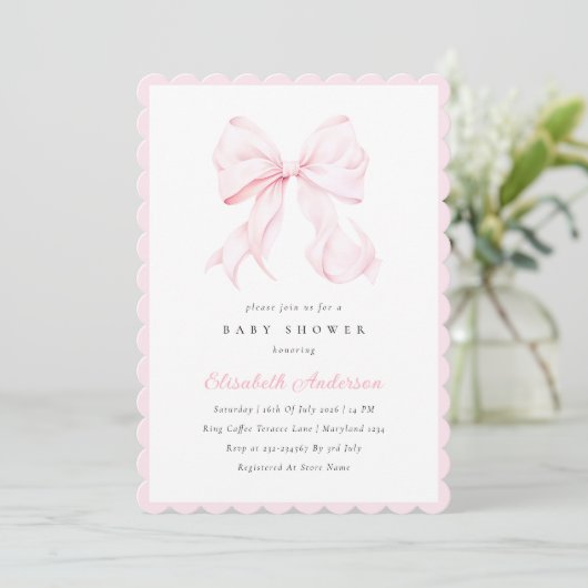 Pink Bow Baby Shower Invitation (Debout devant)