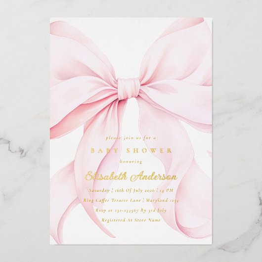 Pink Bow Baby Shower Invitation (Recto)