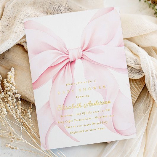 Pink Bow Baby Shower Invitation