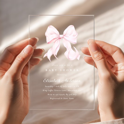Pink Bow Baby Shower Invitation