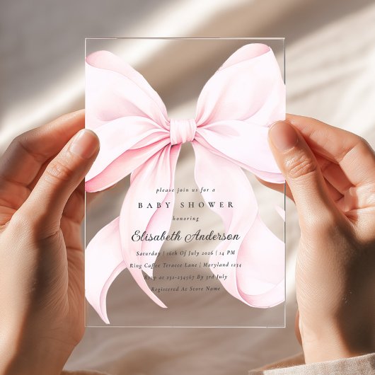 Pink Bow Baby Shower Invitation