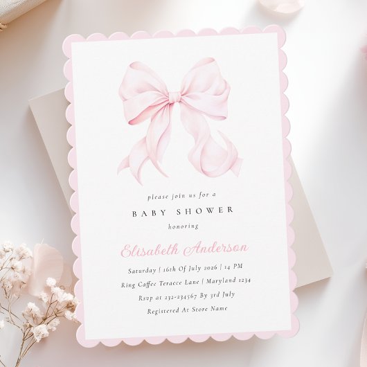 Pink Bow Baby Shower Invitation