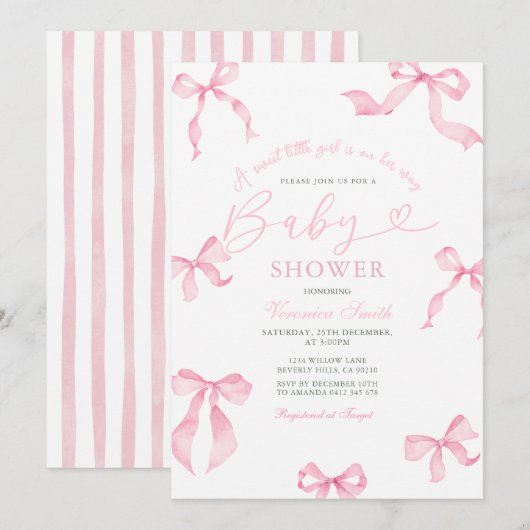 Pink Bow Baby Shower Invitation (Devant / Derrière)