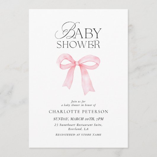 Pink Bow Baby Shower Invitation (Devant)