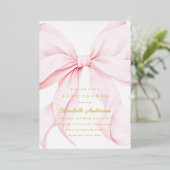 Pink Bow Baby Shower Invitation Folie Uitnodiging (Staand Voorkant)