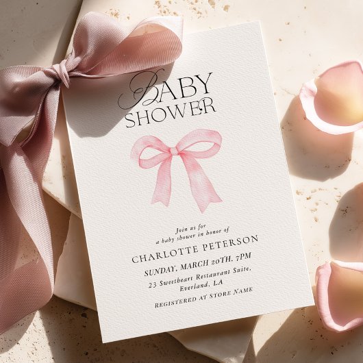 Pink Bow Baby Shower Invitation Kaart