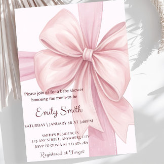 Pink Bow Baby shower Invitation Sjabloon Pink Ribb Kaart