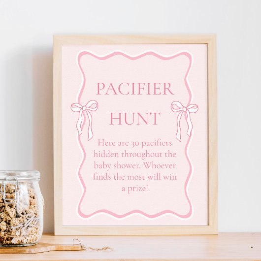 Pink Bow Baby shower Pacifier Hunt spel Poster