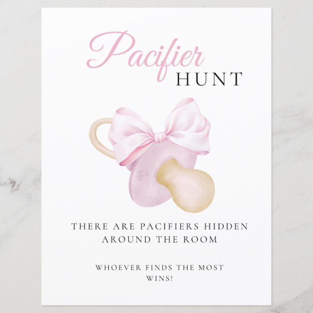 Pink Bow Baby shower Pacifier Hunt Spelbord (Voorkant)