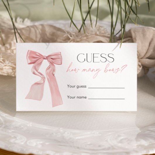 Pink Bow Baby shower spel Raad eens hoeveel bogen Informatiekaartje