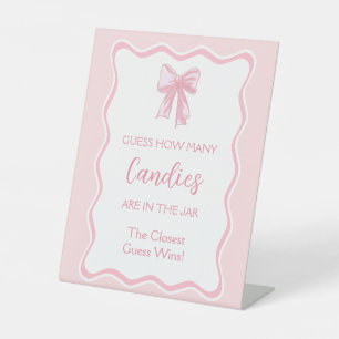 Pink Bow Baby shower spel Raad eens hoeveel Snoepj Reclamebord Met Voetstuk