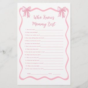 Pink Bow Baby shower spel Wie kent mama het beste