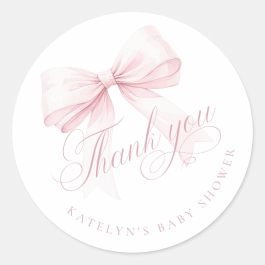 Pink Bow Baby Shower Thank You Ronde Sticker (Voorkant)