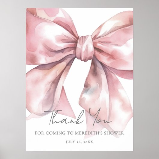 Pink Bow Baby Shower Thank You Sign Poster (Voorkant)