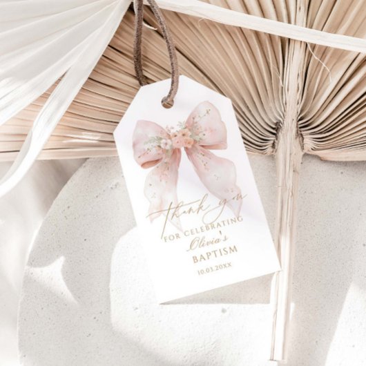Pink Bow Baptism Thank You Cadeaulabel