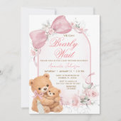 Pink bow Bearly Wait Baby Shower Invitation (Devant)
