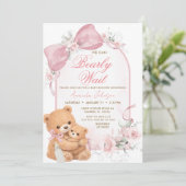 Pink bow Bearly Wait Baby Shower Invitation (Debout devant)