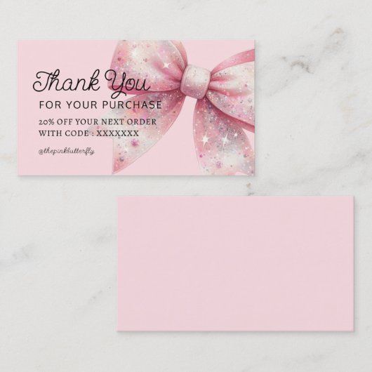 Pink Bow Bedankt voor uw aankoop Visitekaartje