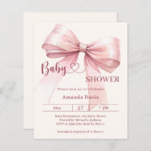 Pink bow beige girl Baby Shower invitation (Voorkant / Achterkant)