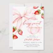 Pink Bow Berry Sweet Baby Shower Invitation (Devant)