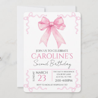 Pink Bow Birthday Watercolor Kaart