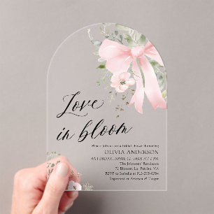 Pink Bow Bloemen Liefde in Bloom Arch Vrijgezellen Acryl Uitnodigingen