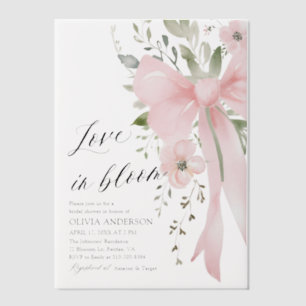 Pink Bow Bloemen Liefde in Bloom Vrijgezellenfeest Vellum Uitnodigingen