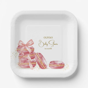 Pink Bow Bonjour Bébé French Macarons Baby shower Papieren Bordje