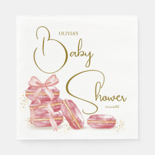 Pink Bow Bonjour Bébé French Macarons Baby shower Servet