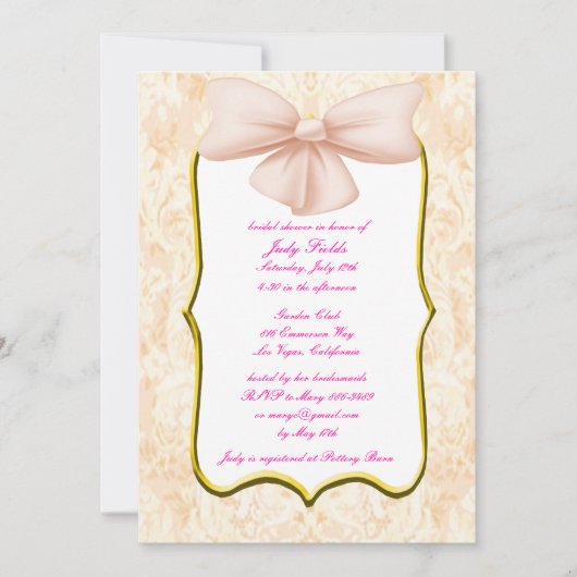Pink Bow Bridal Shower Invitation (Devant)