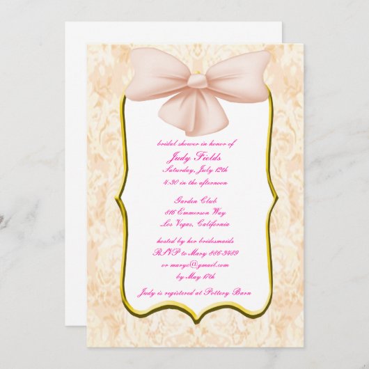 Pink Bow Bridal Shower Invitation (Devant / Derrière)