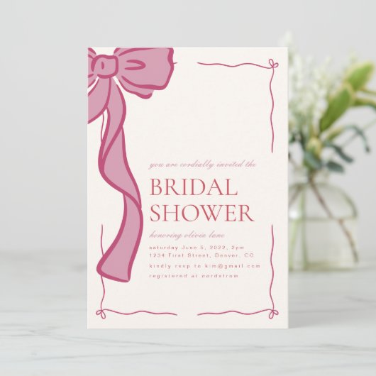 Pink Bow Bridal Shower Invitation (Debout devant)