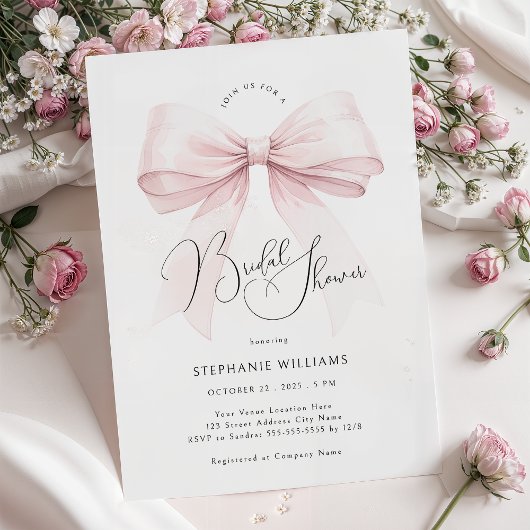 Pink Bow Bridal Shower Invitation