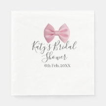Pink bow bridal shower name date pastel stylish te