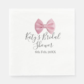 Pink bow bridal shower name date pastel stylish te servet