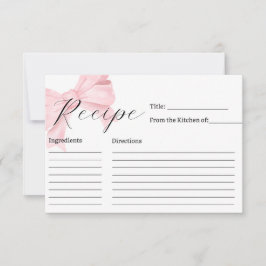 Pink Bow Bridal Shower Recipe Card Bedankkaart