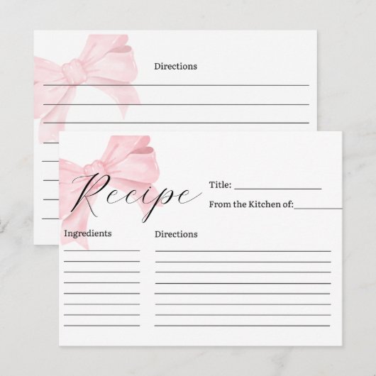 Pink Bow Bridal Shower Recipe Card Briefkaart (Voorkant / Achterkant)