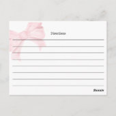 Pink Bow Bridal Shower Recipe Card Briefkaart (Achterkant)