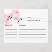 Pink Bow Bridal Shower Recipe Card Briefkaart (Voorkant)