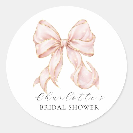 Pink Bow Bridal Shower Ronde Sticker (Voorkant)